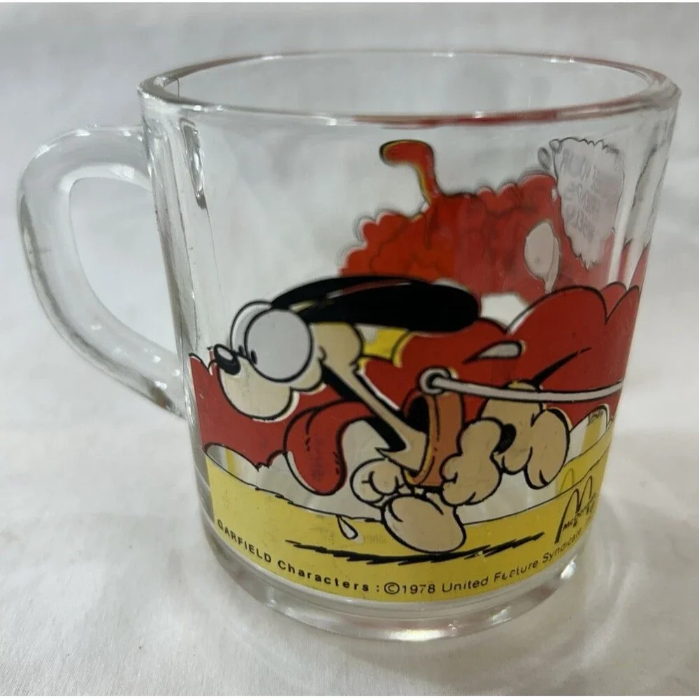 Vintage 1978 McDonald's Garfield Odie Glass Coffee Mug Use Your Friends Wisely